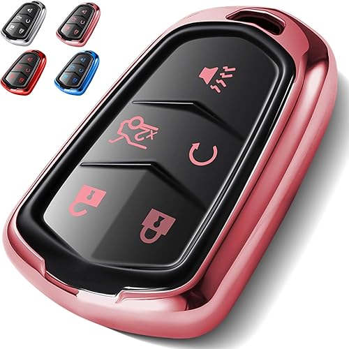 COMPONALL - Funda para llavero para Cadillac,llavero para Cadillac Escalade CTS, SRX, XT5, ATS, STS, CT6, de 5 botones, modelos 2015-2019