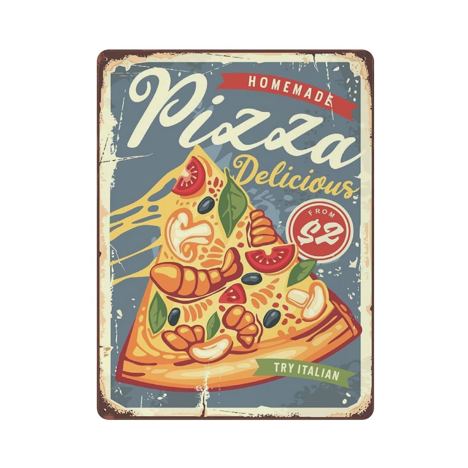 Metal Tin Sign Pizza Slice With Melted Cheese Vintage Tin Poster Metal Sign Wall Decoration Country Kitchen Home Garage Decor 16"x12"