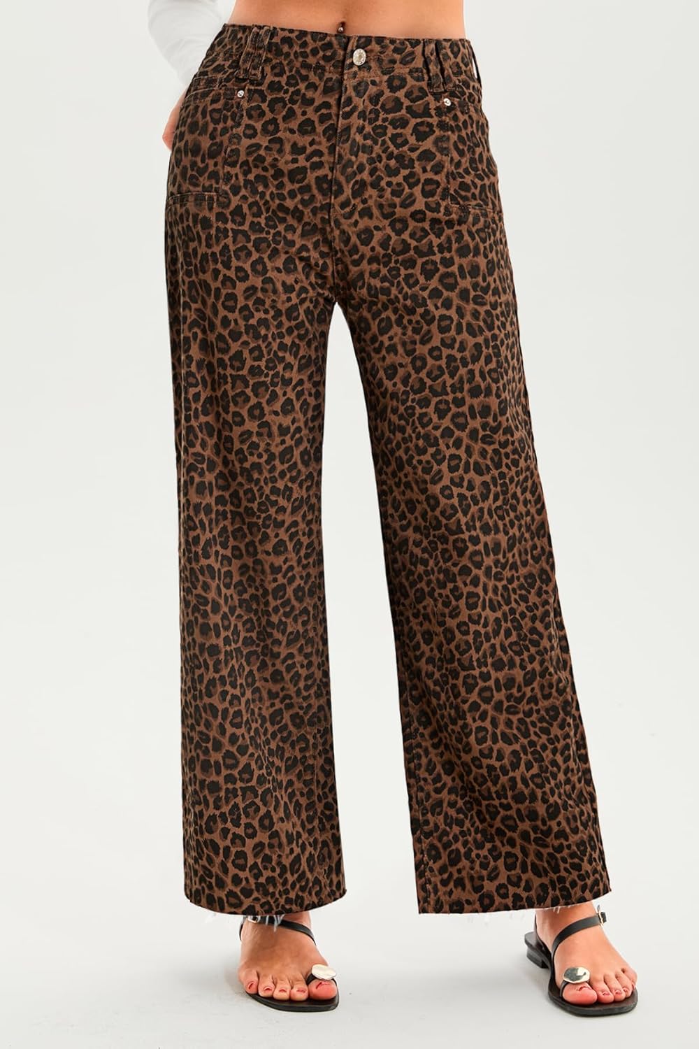 Cicy Bell Womens High Waisted Cropped Jeans Trendy Stretchy Baggy Straight Leg Raw Hem Capri Denim Pants - Image 5