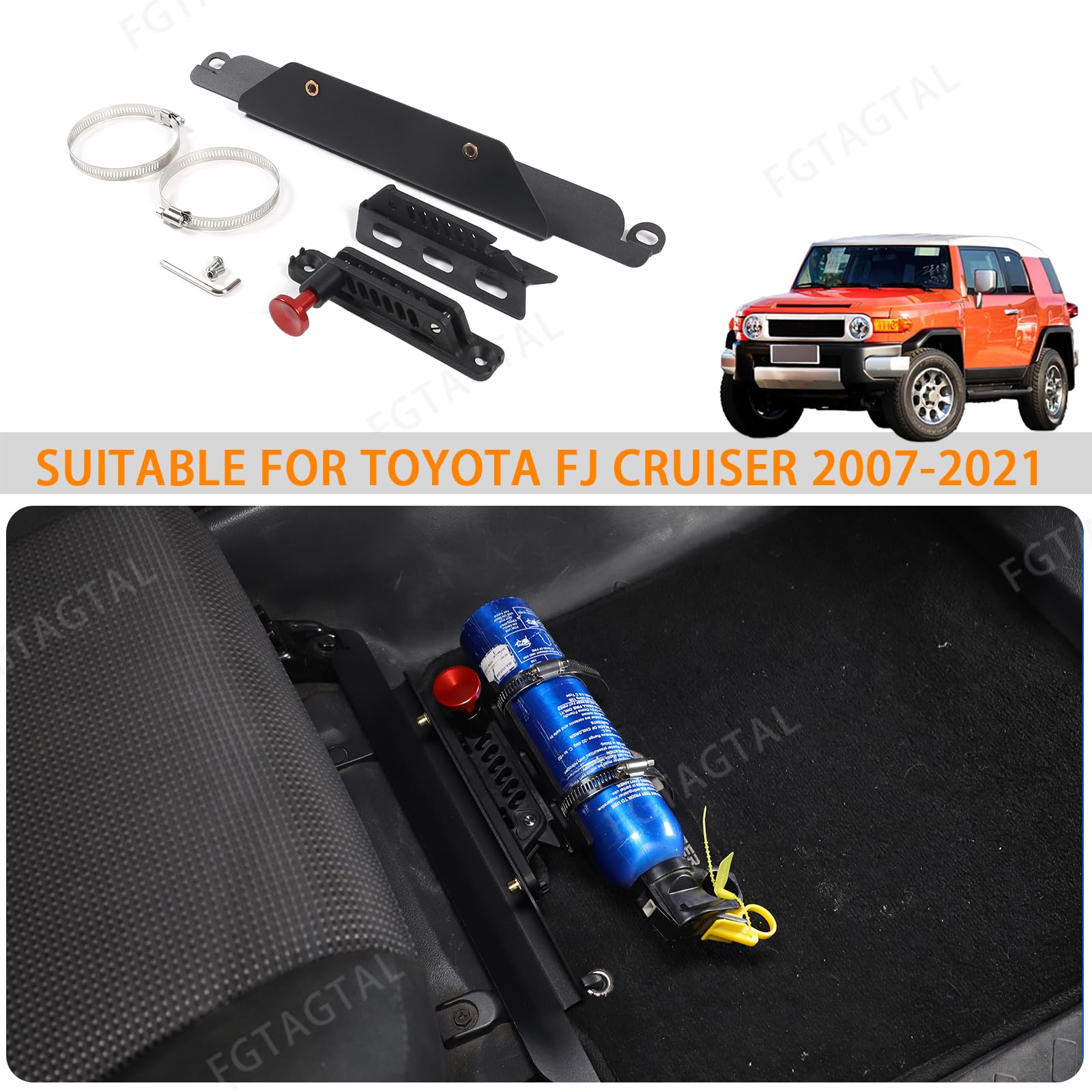 Soporte ajustable para extintor debajo del asiento compatible con Toyota FJ Cruiser 2007-2021, soporte para extintor de incendios debajo del asiento