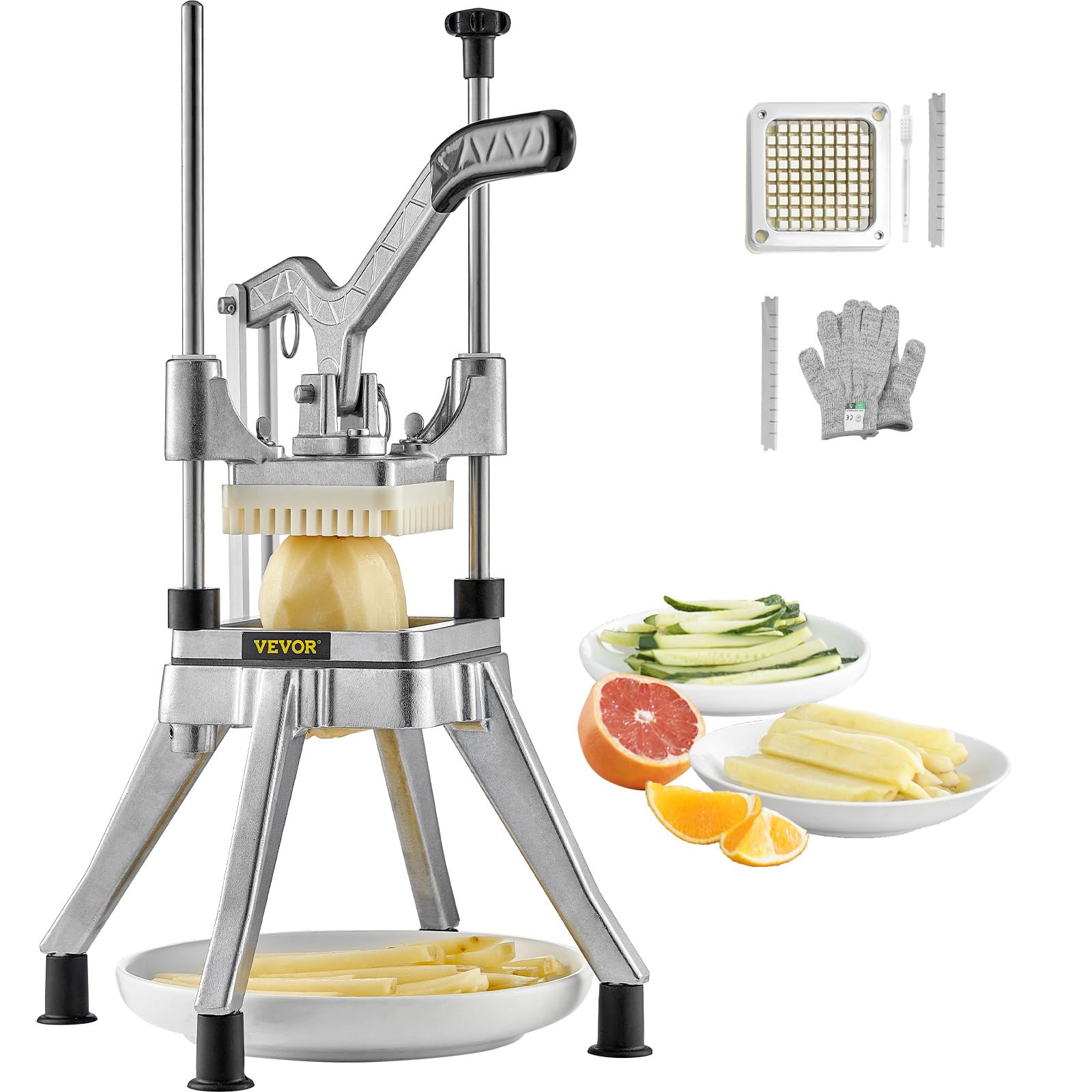 VEVOR Commercial Vegetable Fruit Chopper 3/8″ Blade Professional Food Dicer Kattex French Fry Cutter Onion Slicer Stainless Steel for Tomato Peppers Potato Mushroom Upgrade Style 3/8"