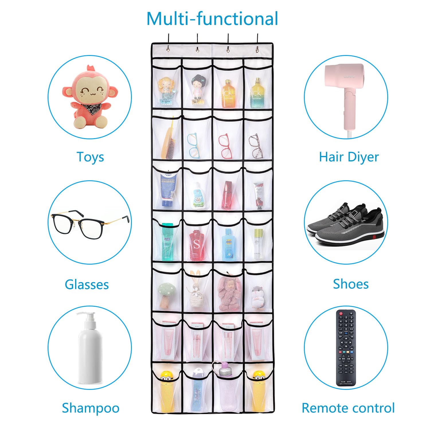 REGELOGO - Organizador de zapatos de 28 bolsillos para puerta, organizador de zapatos colgante para puerta, organizador de zapatos de gran capacidad con 4 ganchos de metal (blanco, paquete de 2)