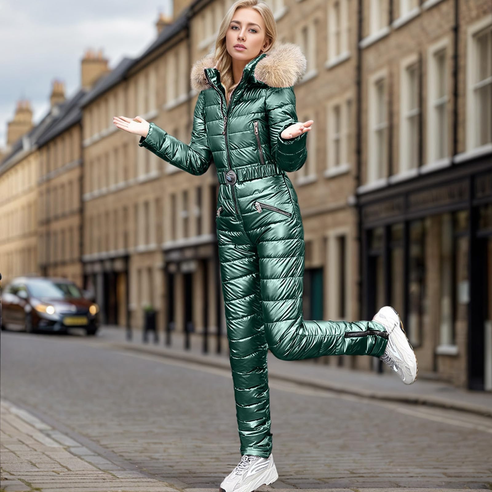 Combinaison de ski pour femme - Imperméable - Chaude - Combinaison de ski une pièce - Vêtement de ski à capuche - Imperméable - Coupe-vent - Hiver - Chaude - Combinaison de ski une pièce