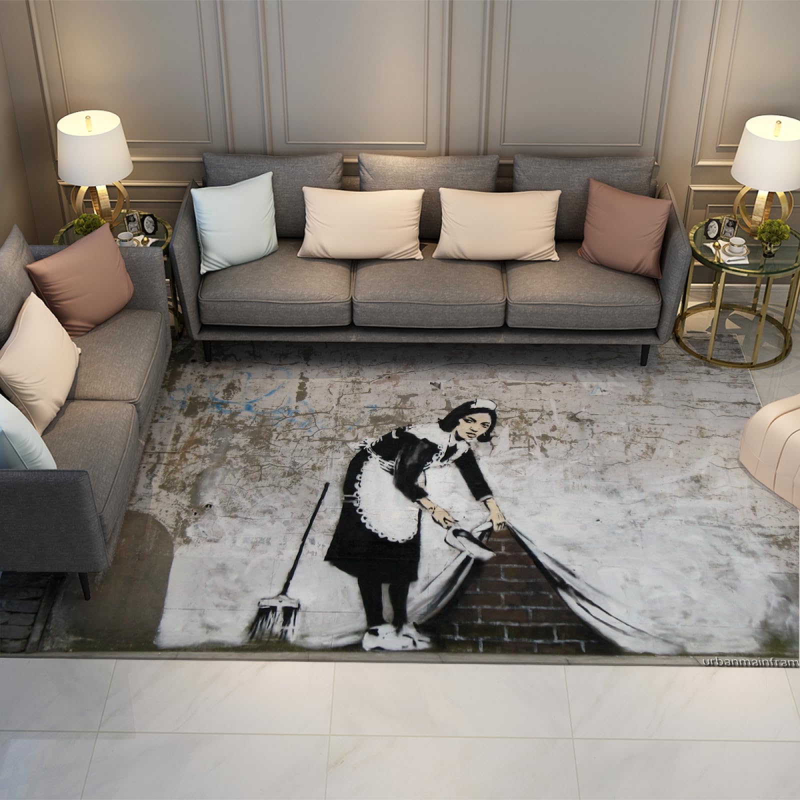 Tapis de style Banksy avec infirmière finition haut de gamme 80x150