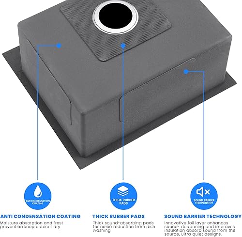 Miniatura 4 de POPFLY Fregadero de cocina de 20 x 16 pulgadas, fregadero de cocina profundo hecho a mano de acero inoxidable 304 con 2 agujeros, cepillado