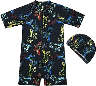 Traje de baño de una pieza para niños pequeños, traje de baño de manga corta con cremallera, traje de baño para niños de 1 a 8 años