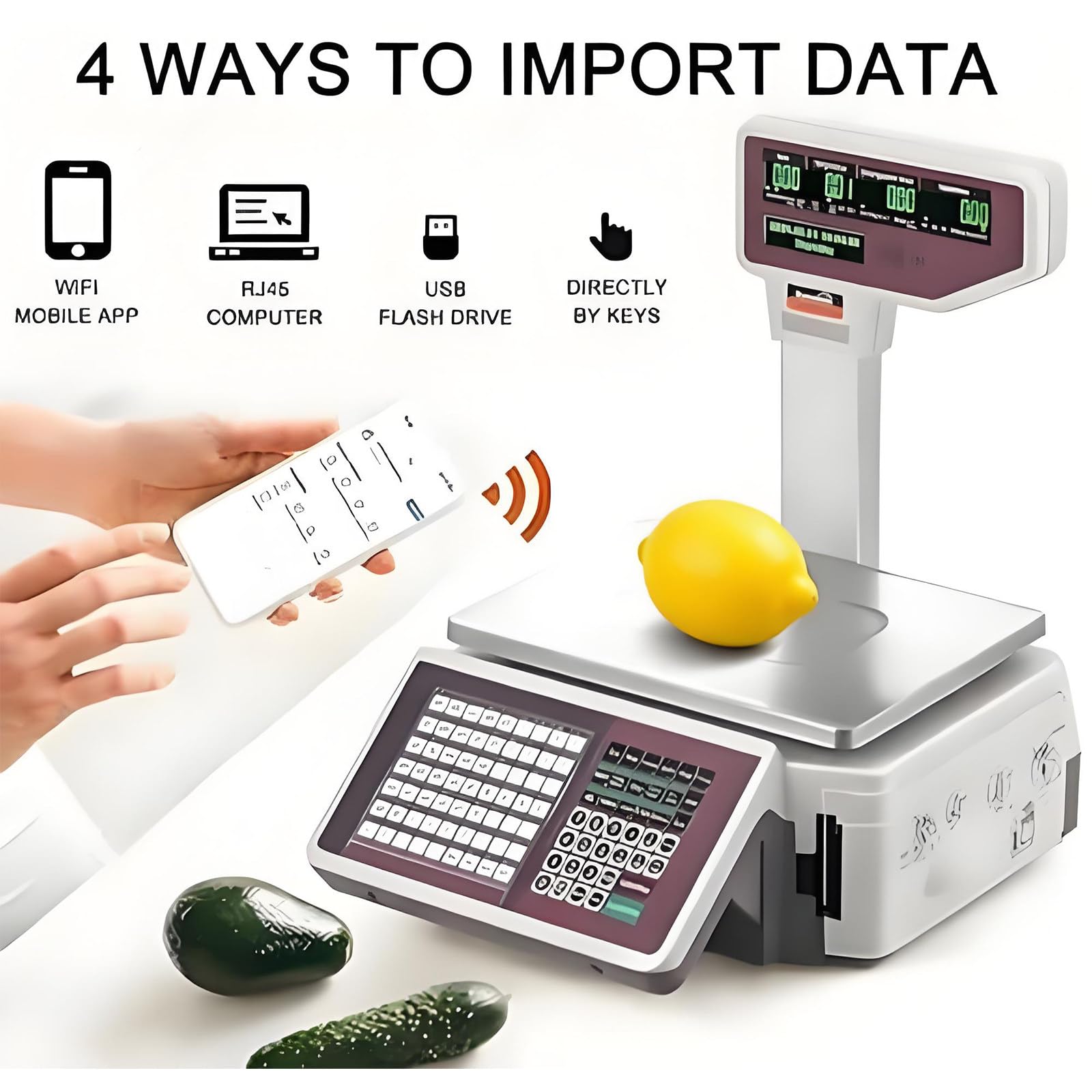 Báscula De Recibos De Código De Barras 66lb,Pantalla LCD Dual,Báscula Electrónica De Pago para Minoristas Y Supermercados DeviceandCashbox