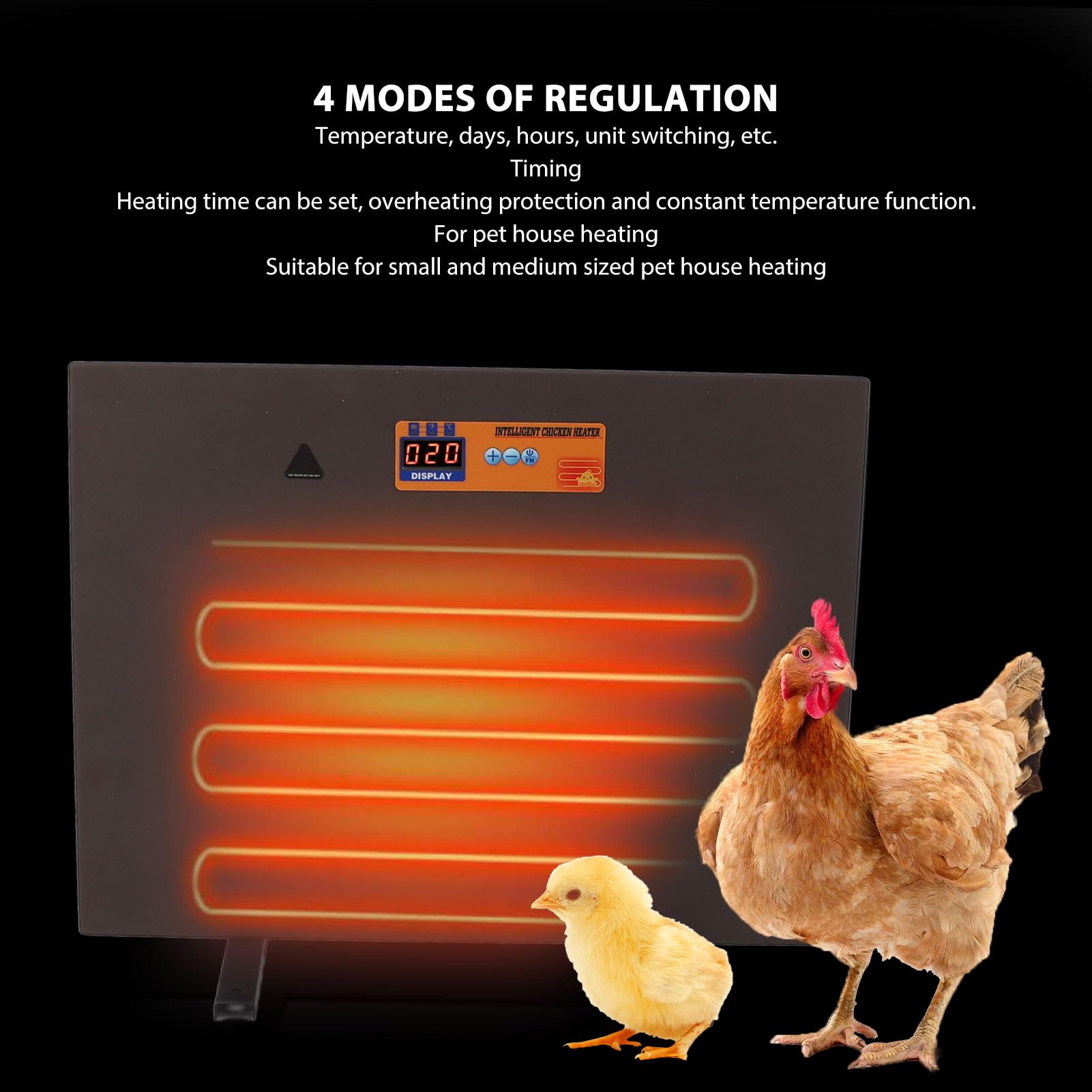 Fockety Calentador de Gallinero, 150W 4 Modos Calentar el Calentador de Pollo con Pantalla Digital, Control Manual Calentador de Gallinero Panel Calefactor Antidumping para (Enchufe de