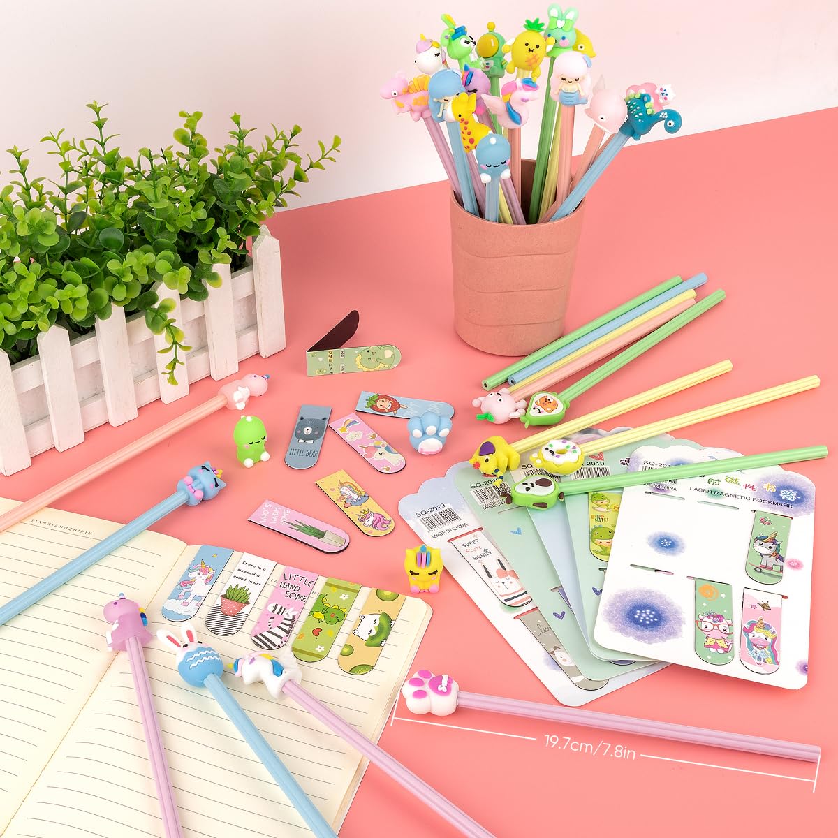 MOSNOW 100 pezzi immagini grattacieli per bambini, segnalibro animali, magico, arcobaleno, scratch carta, con nastri e penne in legno, per pensierini di compleanno dei bambini