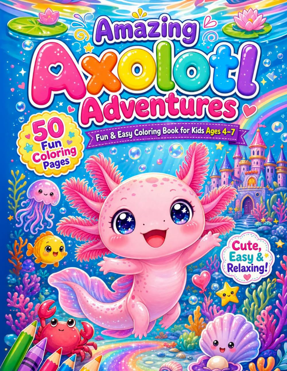 Amazing Axolotl Adventures: Fun & Easy Coloring Book for Kids Ages 4-7