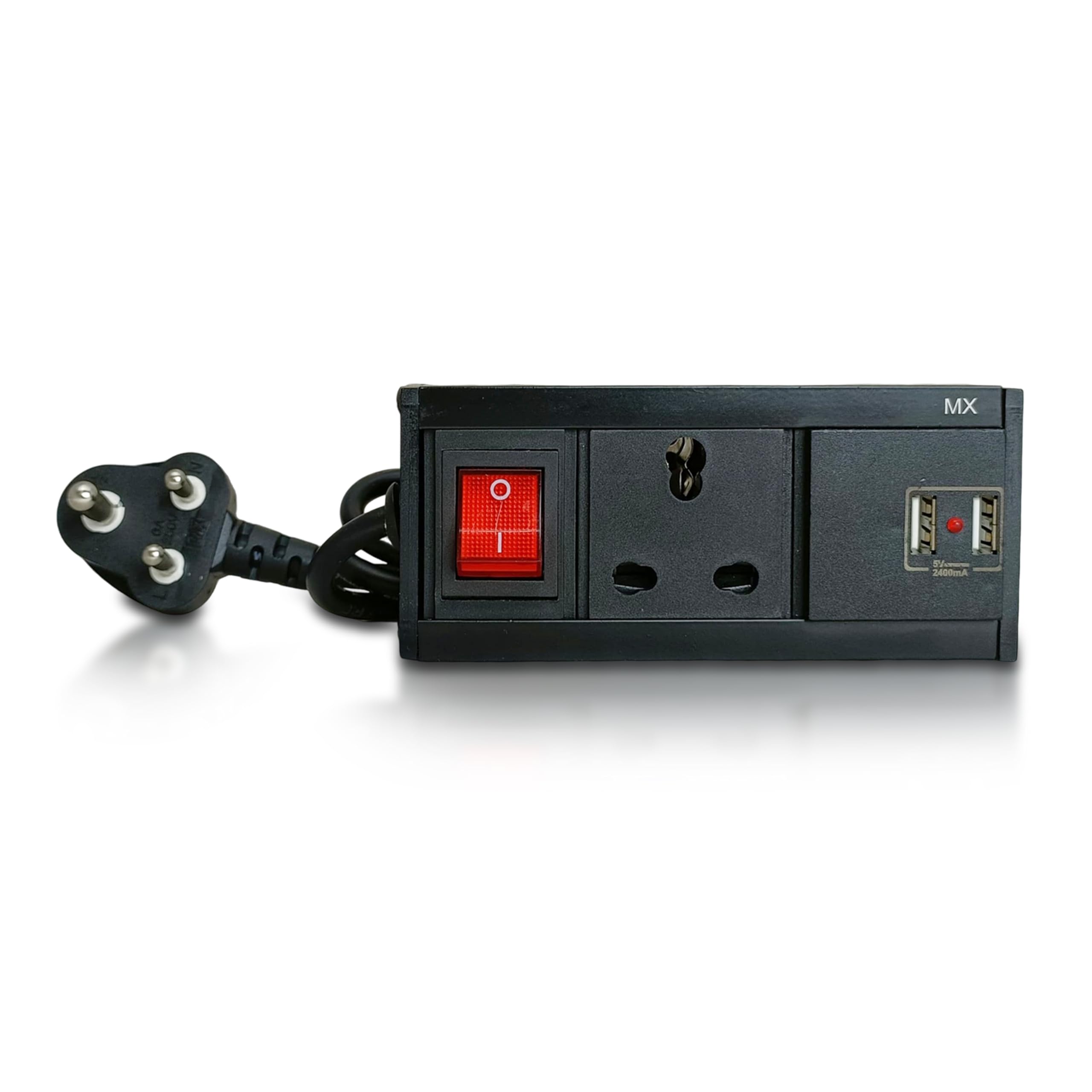 MX Extension Board Single Outlet 16A + 2 USB, Child Safety, LED Switch, ISI Cord, Flame Retardant Metal Body - Extend Your Power Safely (5 Meter)-image-27