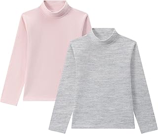 Camiseta Niñas Manga Larga Básica Elastica Interior Cuello Alto Medio Semi Cisne Colores Lisos Blanco Negro Gris Rosa Pack de 2 Camisetas 3.4.5.6.8.10.12.14 Años