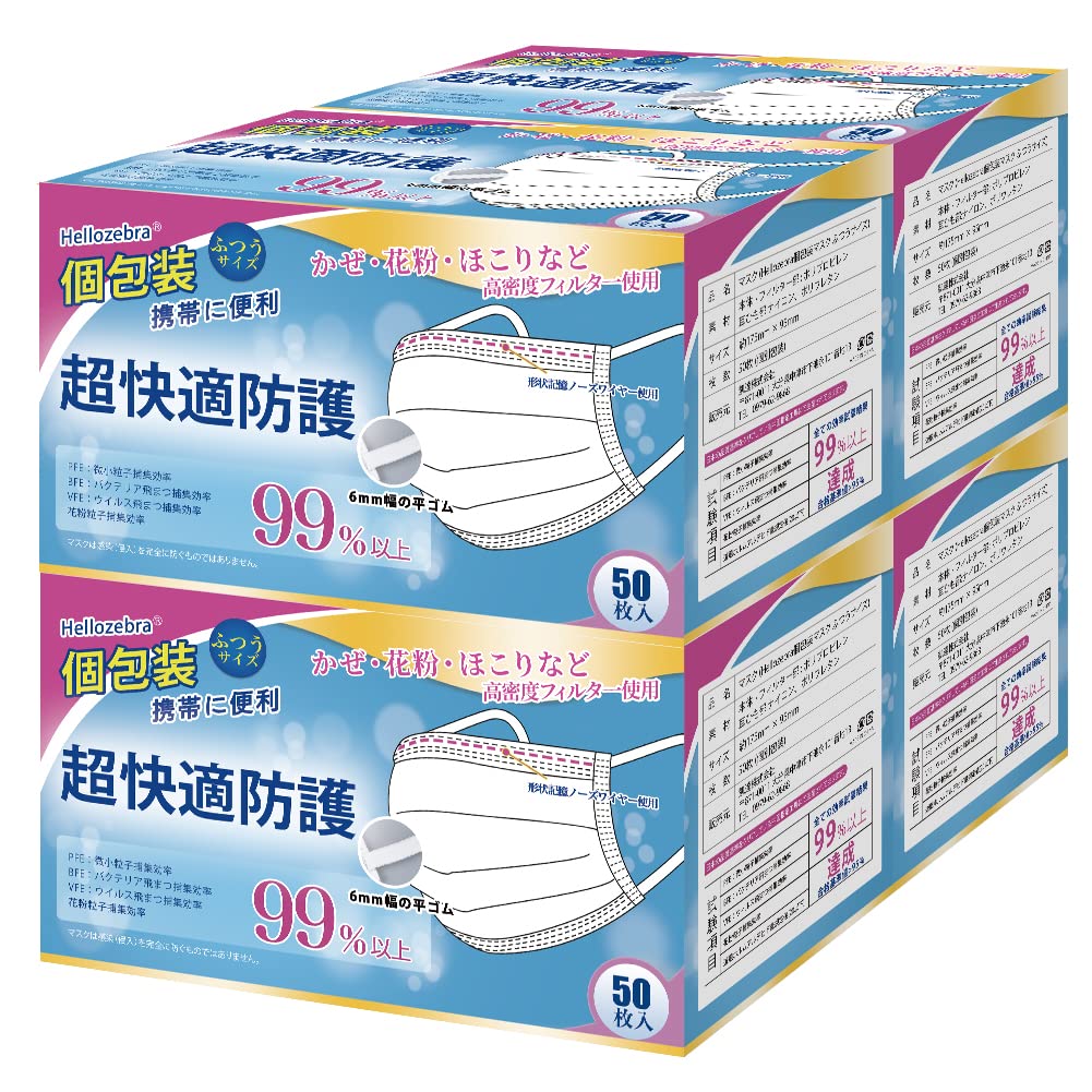 Mask, Non-woven Fabric, Individual Packaging, No Ear Pain, 3-Layers, Japanese Certified, Skin-friendly, Bi-Color, Disposable, Pleated, Easy to Breathe, for School Kids, Small/Medium/Large Normal, White 200