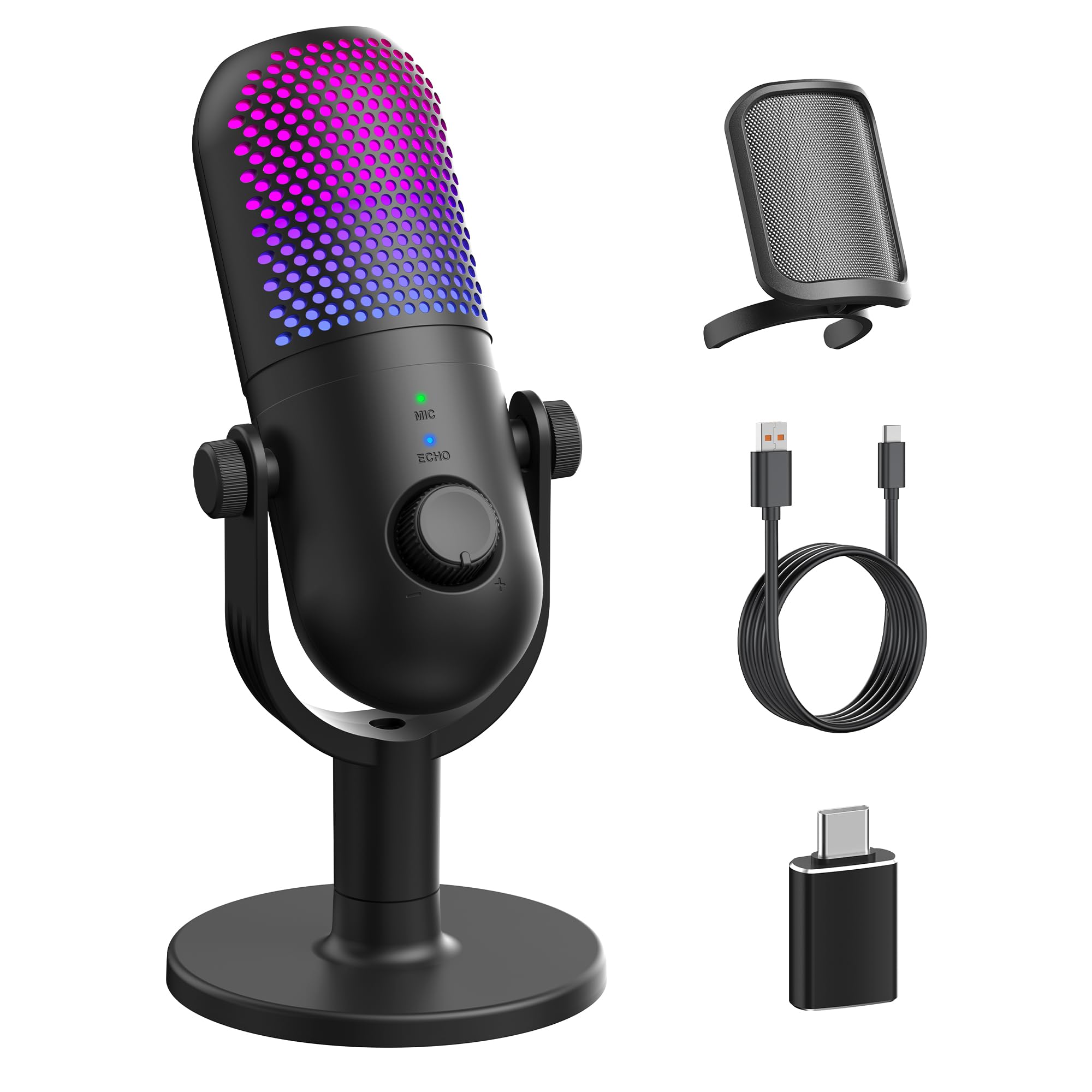 USB Micro Condensateur PC Gaming: Microphone Gamer pour PS4 & PS5 - Bureau Micro RGB avec - Guide 360