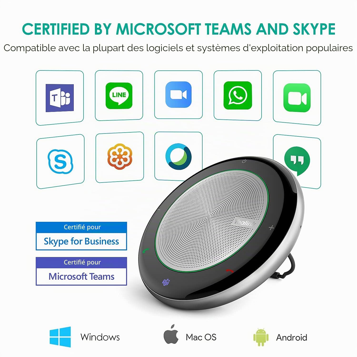 Yealink Haut-Parleur pour Conférence CP700 Certifié Teams,Enceinte Portable Bluetooth USB A,Conférence Microphone,Connexion avec Ordinateurs Portables, Smartphones et tablettes