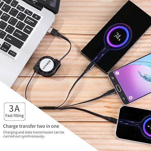 Miniatura 2 de SDBAUX Paquete de 2 cables de carga multiUSB retráctiles 3 en 1, adaptador de cable de carga múltiple con conectores de puerto micro USB tipo C