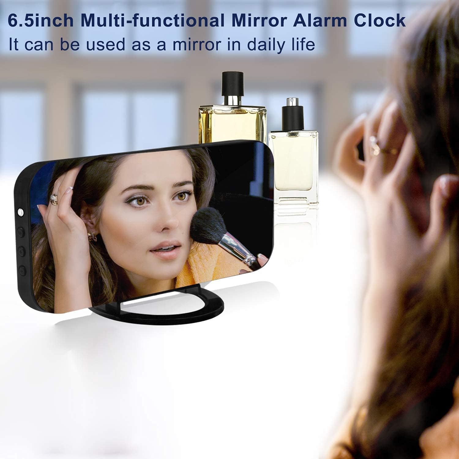 Digital Alarm Clock Set 2, LED and Mirror Digital Large Display with Dual USB Charger Ports | Auto Dimmer Mode | Easy Snooze Function, Modern Desk Wall Clock for Bedroom Home Office (Black+ Gold)