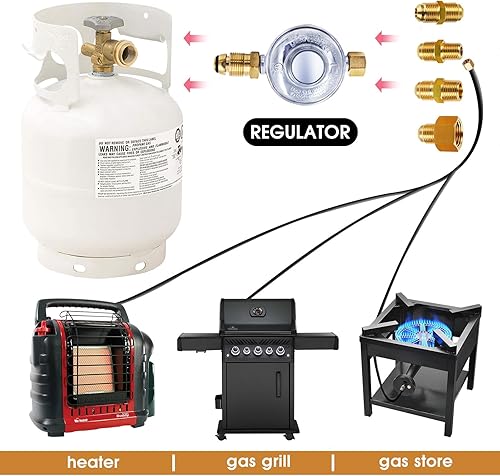 Miniatura 4 de MCAMPAS F276136 Regulador de baja presión de propano 11 "W.C, manguera de propano multifunción 14" y 12" y 38" adaptador universal de conversión