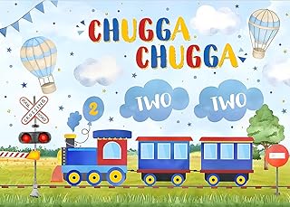 7x5 FT Chugga Chugga Two Two Backdrop Happy Second Birthday Photography Background Chugga Chugga Two Two Party Decorations Train Theme Second Birthday Banner Party Supplies