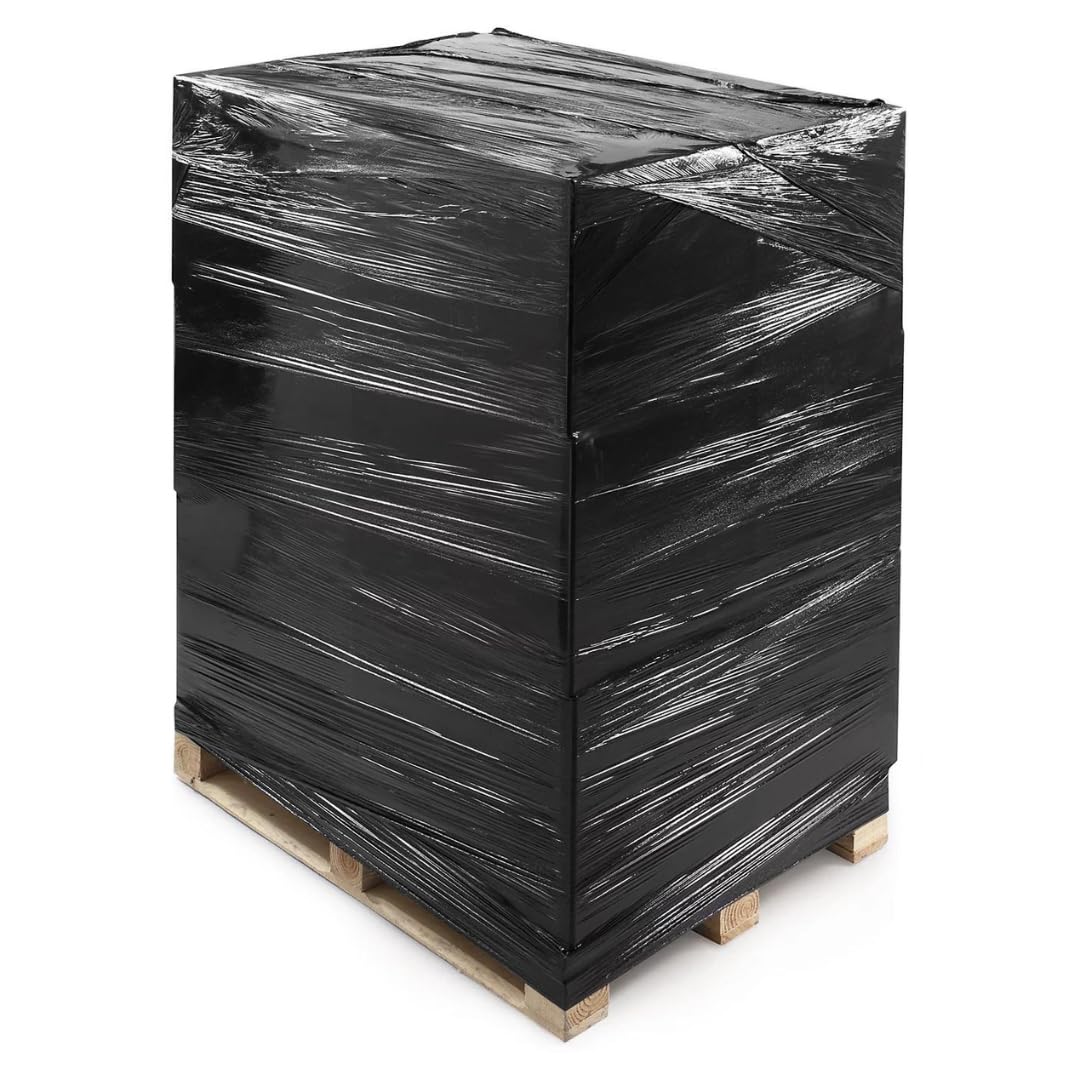 KROWN - Film Transparente o Negro para Embalar de 50 cm x 200 Metros de Longitud – Rollo de Film Elástico Manual para Embalaje Industrial (6 Rollos, Negro)
