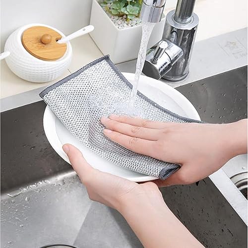 Miniatura 9 de Depurador doble de acero inoxidable, trapo de limpieza multifuncional, trapos multiusos de alambre para lavar platos en húmedo y seco, almohadillas