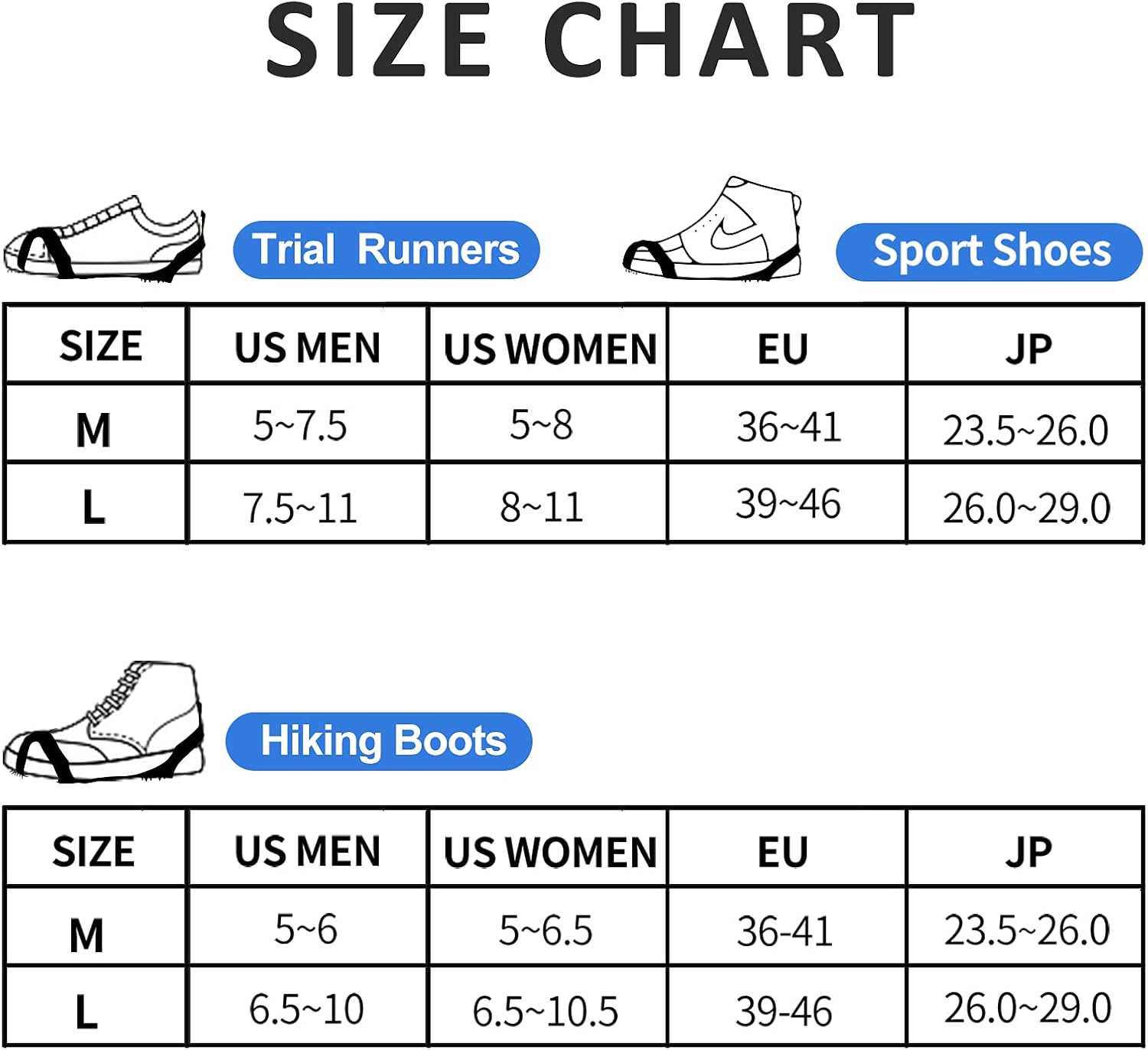 Doormoon Crampons, Walk Cleats Traction Ice Grips for Boots Shoes Anti Slip with 10 Spikes for Snowing Hiking Ice Fishing Mountaineering