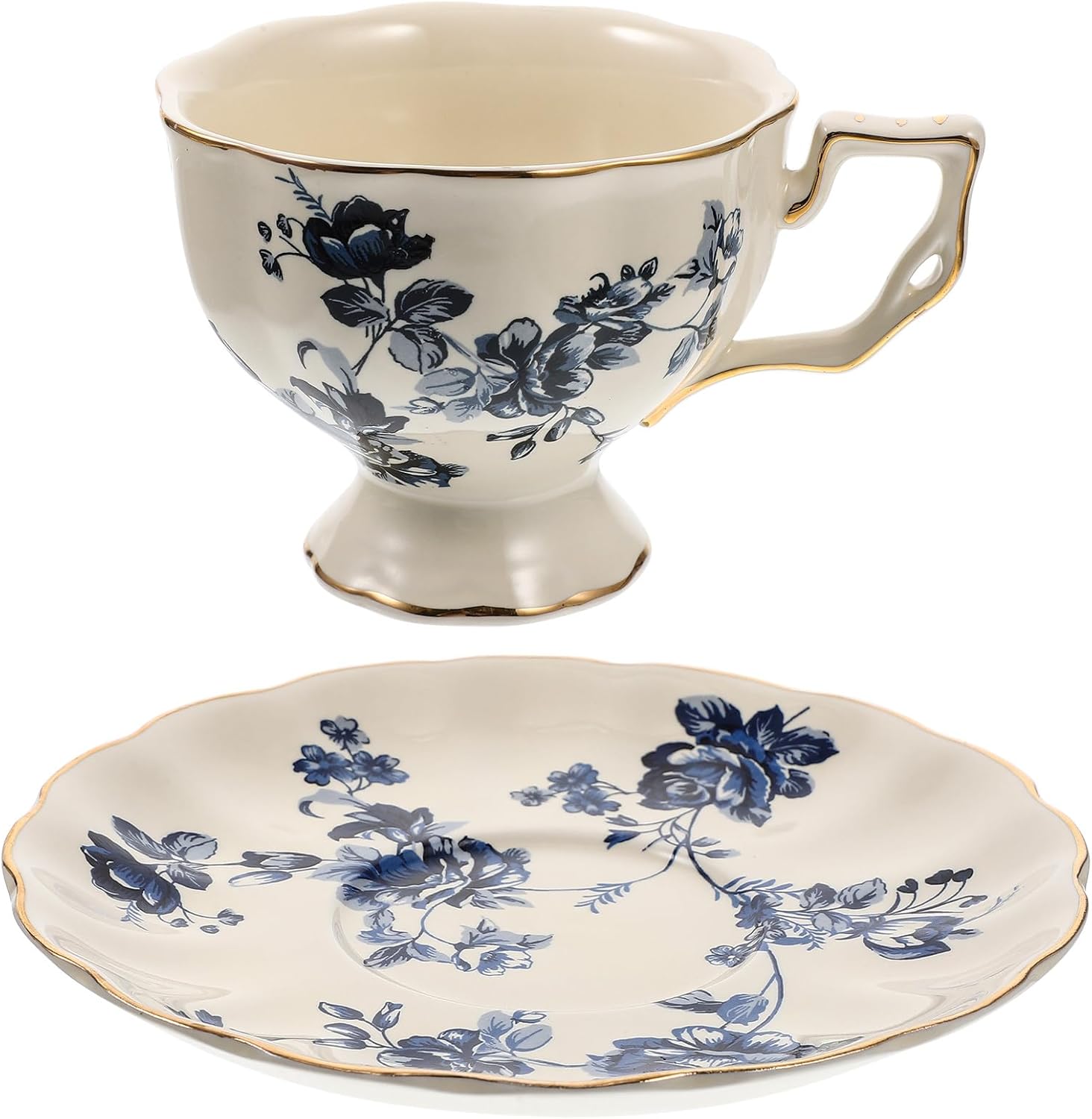 Ciieeo European Style Ceramic Coffee Cup and Saucer Set 4.92X3.74X2.95In Lightweight Milk Tea Mug for Home Cafe Office Afternoon Tea