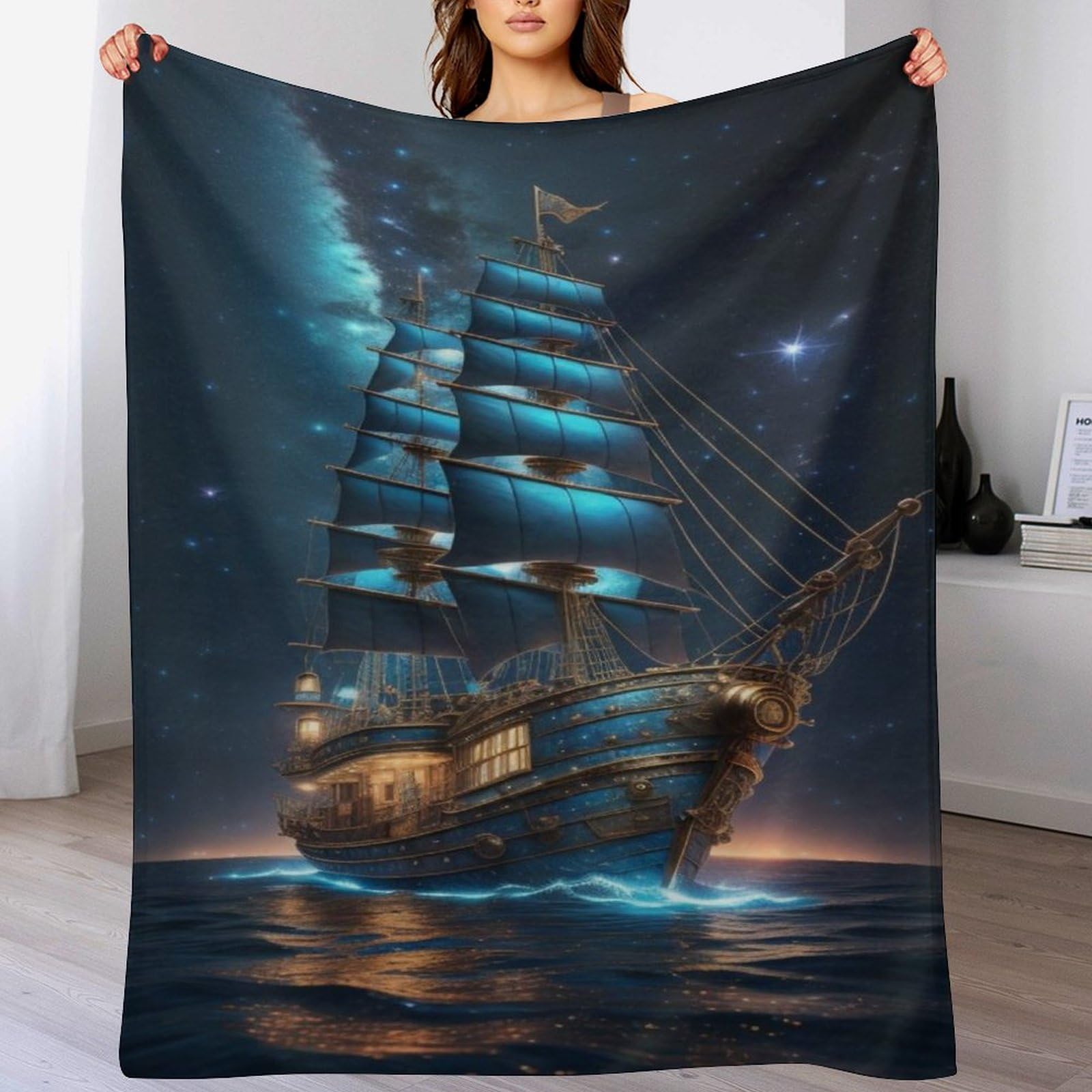 Couverture flannel voilier 130x150cm douce et lavable en machine