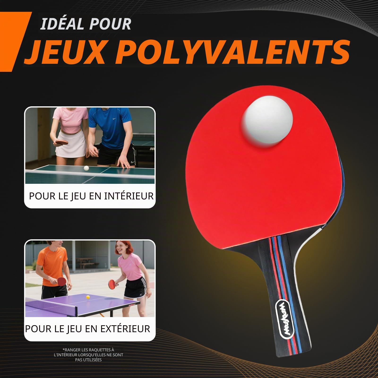 Ensemble de fouets de ping-pong avec balles, entraînement et loisirs, fouets de tennis de table et accessoires intérieurs