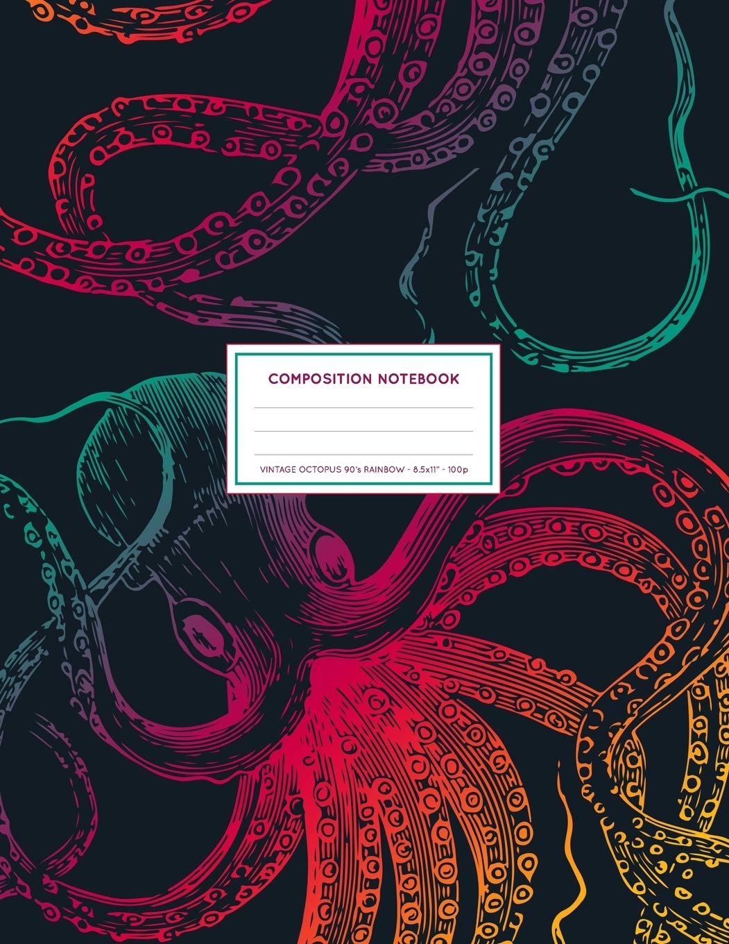 Vintage Octopus 90's Rainbow: Ocean Sea Life Octopus Notebook College Ruled 8.5x11" LARGE 100 Lined Pages