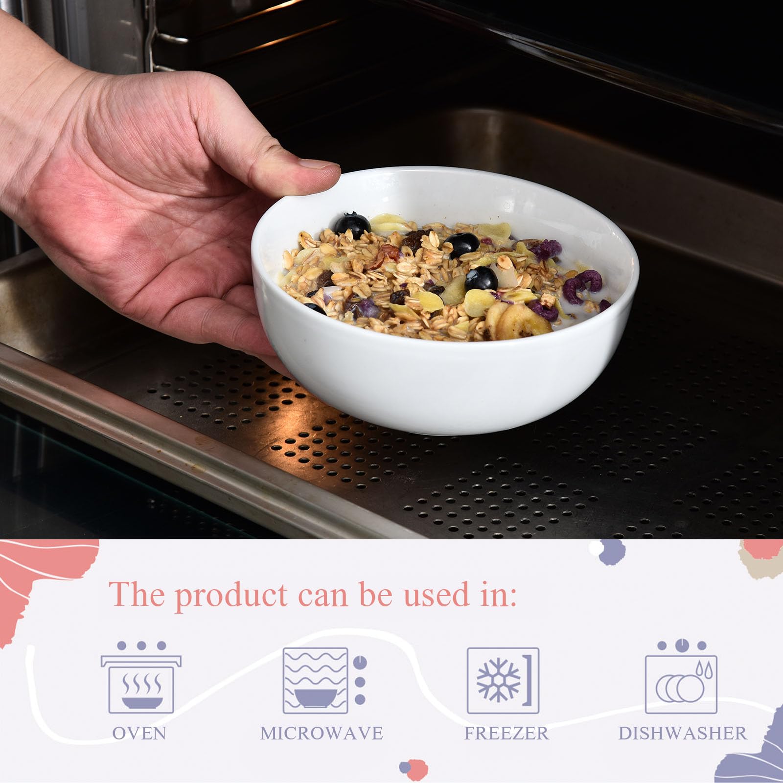 Miicol Ensemble de 4 Bols à Petit-Déjeuner en Céramique, Bols à Soupe Blancs 600 ml, Bols Empilables de 15 cm pour Céréales, Idéals pour Desserts, Salades, Riz ou Fruits