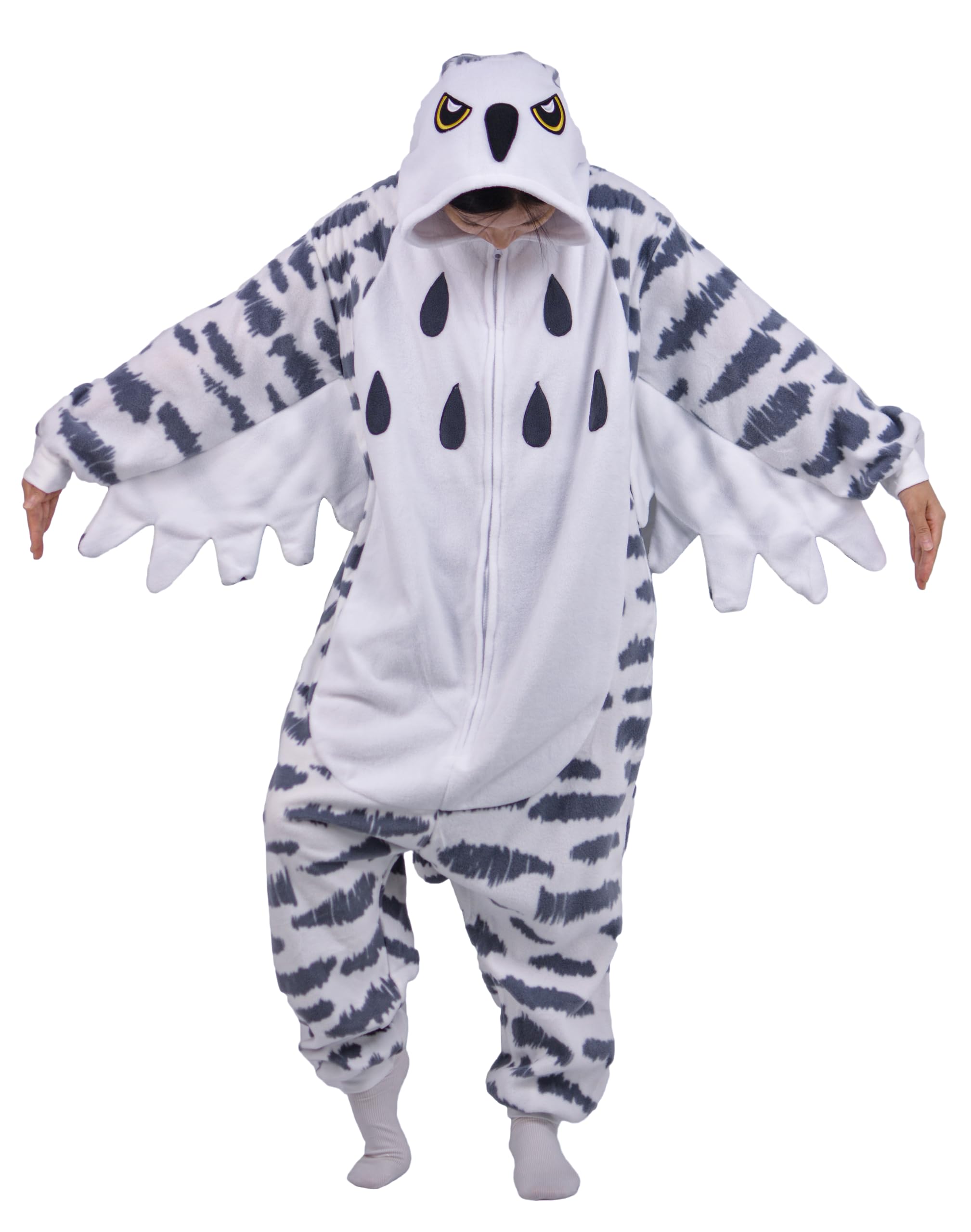 Onesie Costume Gufo di Neve Relaxo Jumpsuit Adulto Pigiama Donna Uomo Animale Uccello Snowy Owl Pigiama Natale Carnevale Halloween