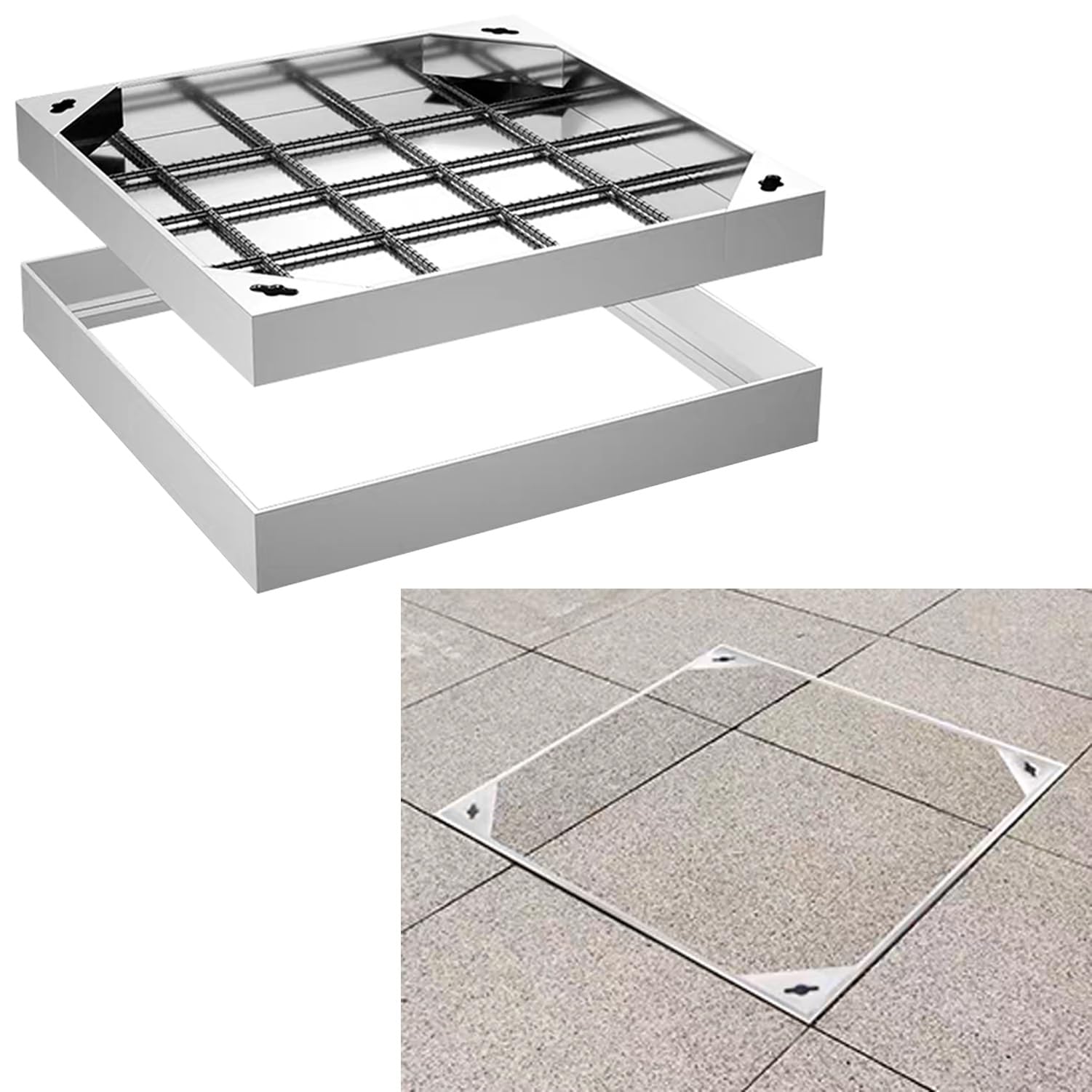 GJMSSMY Invisible Flush Mount Access Cover 304 Stainless Steel Zinc Coated Silver Various Sizes (70x70x5cm) Freely OpenableSleek Design for Easy Access
