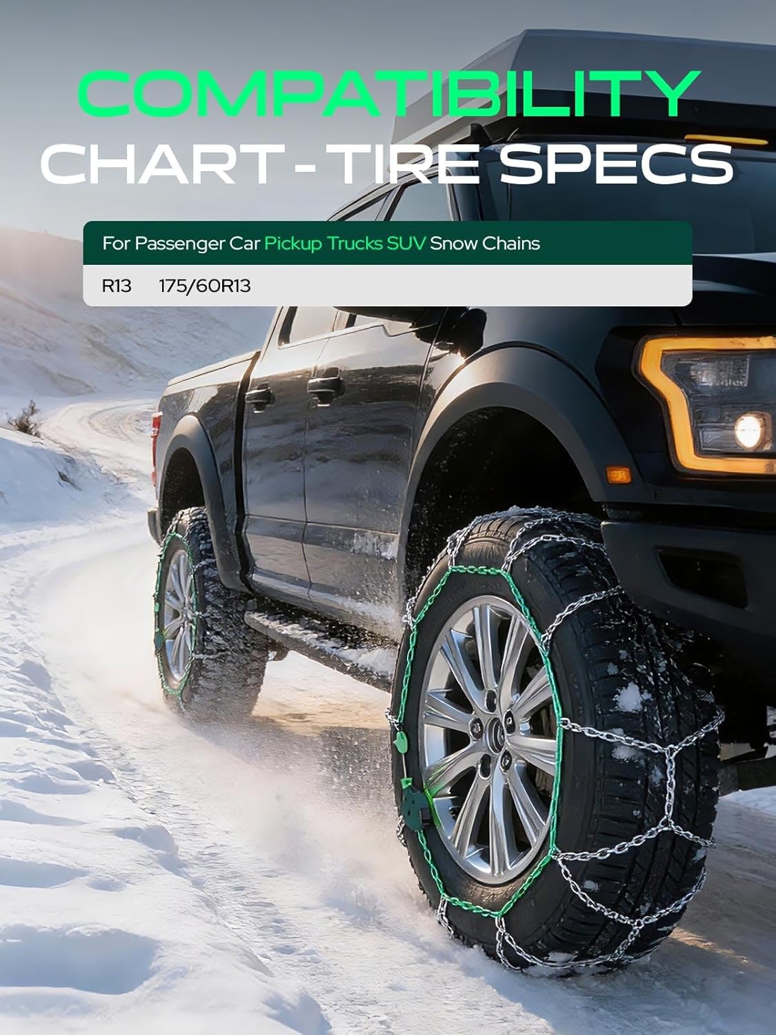 YHTAUTO Set of 2 Snow Chains Easy Installation for Pickup Truck SUV Passenger Car Tire Chains Auto-Tightening Alloy Steel Emergency Reusable Anti-slip Traction in Snow, Mud, Sand