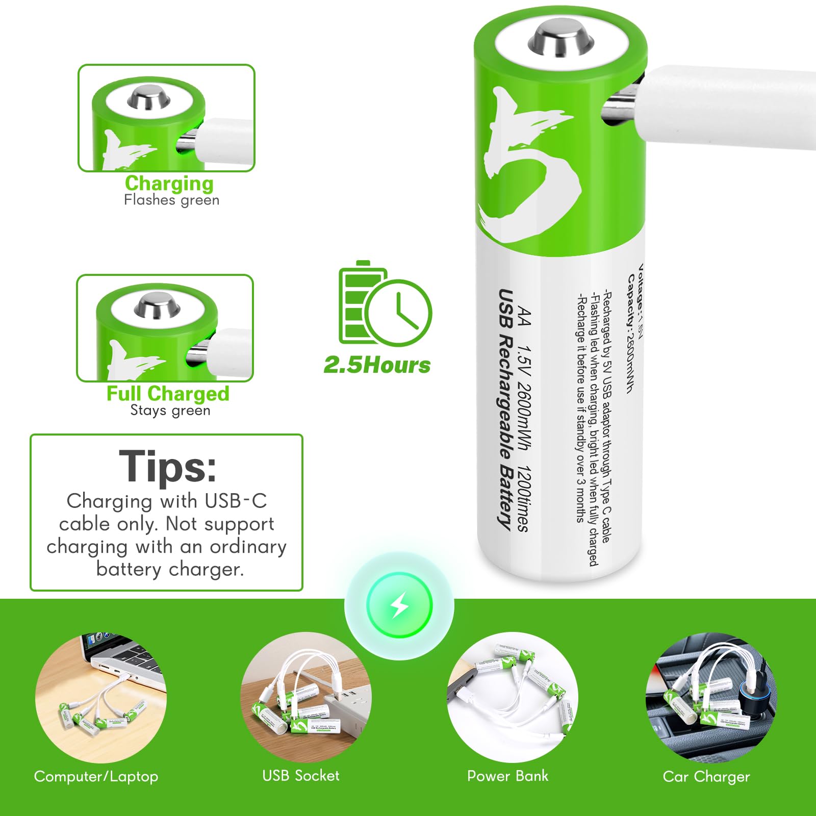 Snapklik.com : Volkate Rechargeable Lithium AA Batteries 12 Pack, 15V ...
