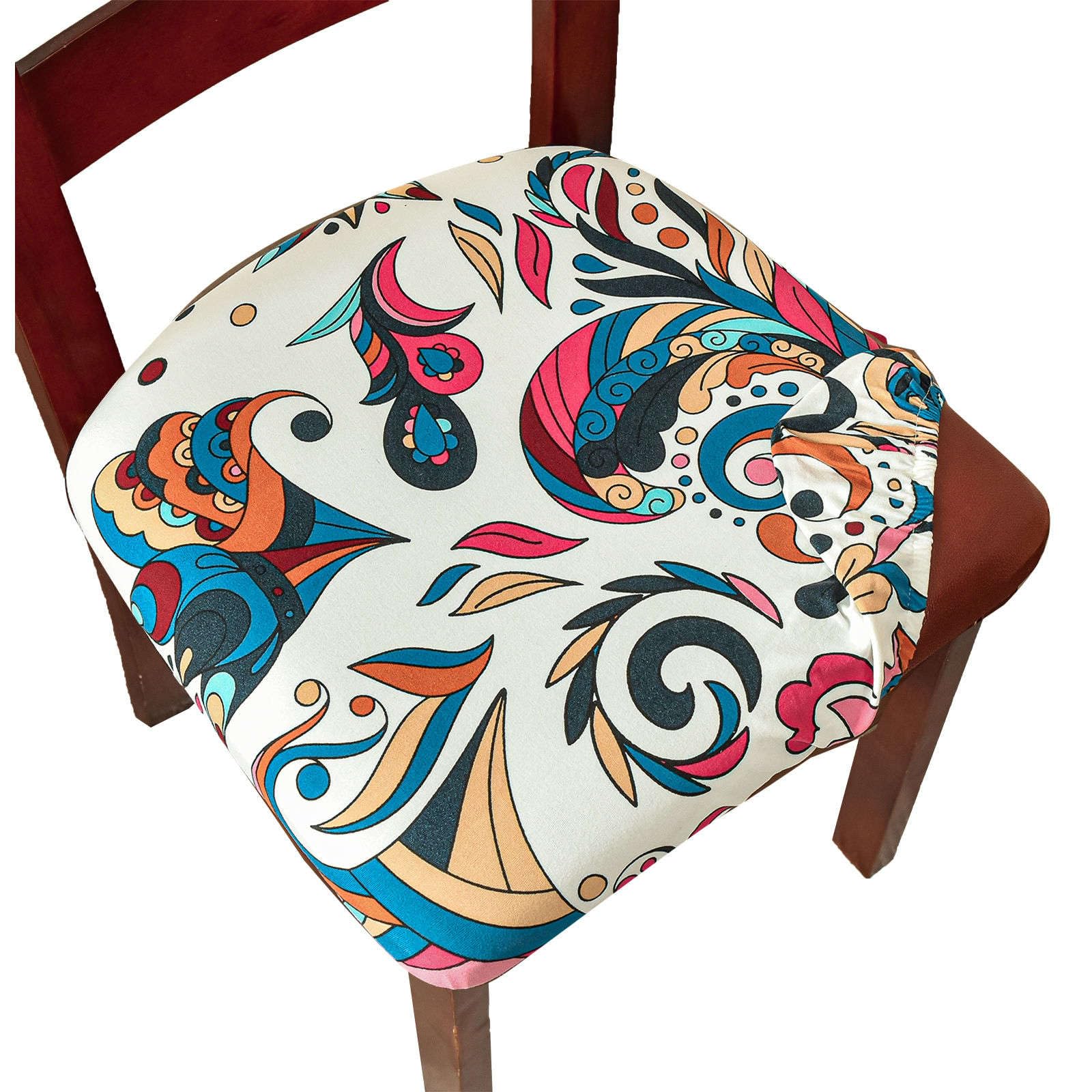 ApuaVireo&Co Fundas de asiento de silla estampadas, fundas de asiento elásticas suaves y lavables, fundas de asiento universales para sillas de comedor, fundas de cojín de asiento de silla (I,juego de