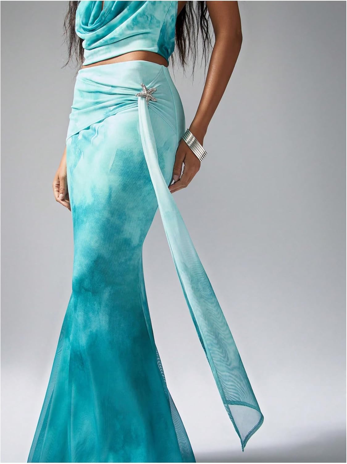 SHENHE Women's High Waisted Mesh Maxi Skirt Bodycon Elegant Going Out Long Fishtail Skirt