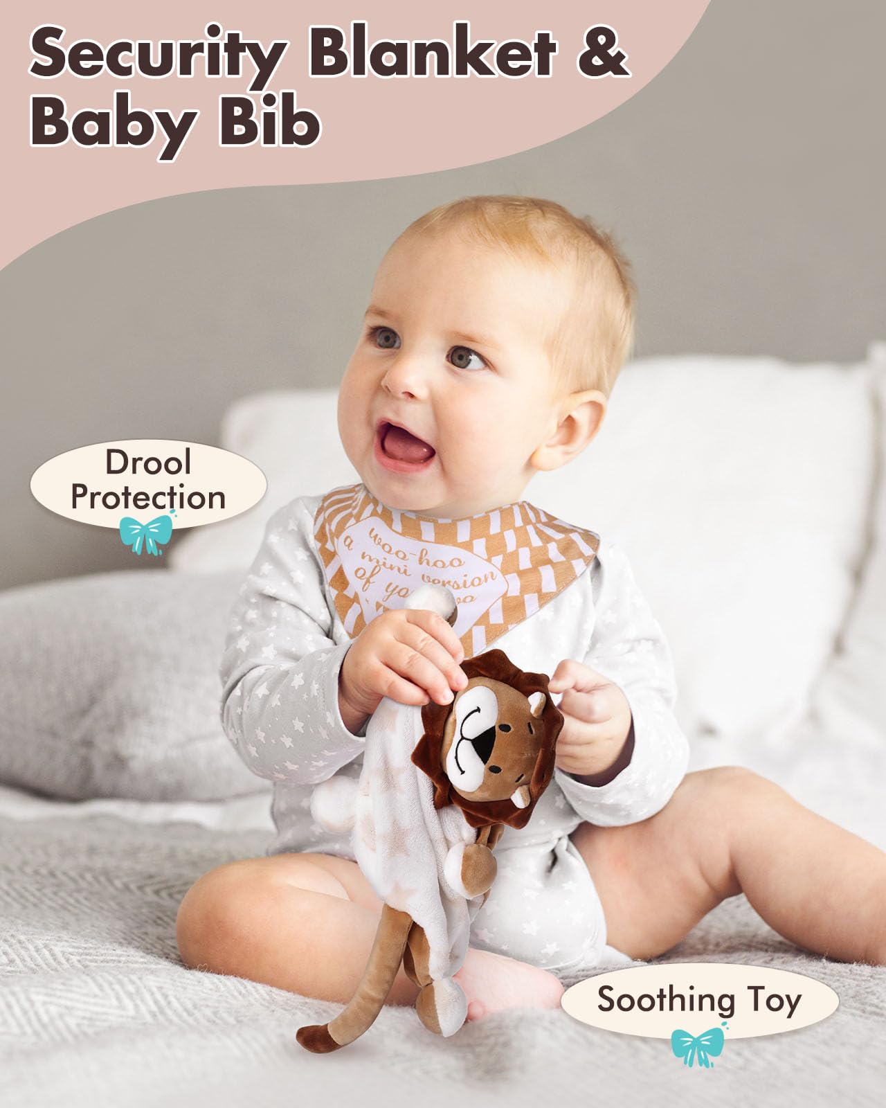Lictin Set Regalo Neonato per Bambini e Bambine- Regali Nascita con coperta per bambini, sonagli, bavaglini, coperta di sicurezza Lion, impronte commemorative, cornici per foto, ecc