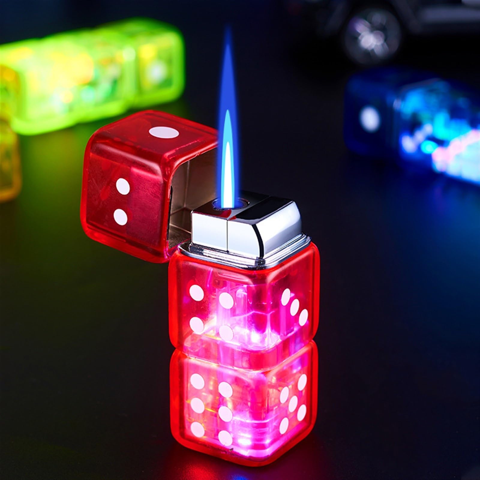 Jcfhqghr Men's B Dice Lighter, Torch Lighter, Plastic Windproof Lighter, Refillable Utane Flash Dice Lighter, Adjustable Flame Transparent Gas Chamber Lighter, Gift For And Wo (Excluding Gas) (Color : )