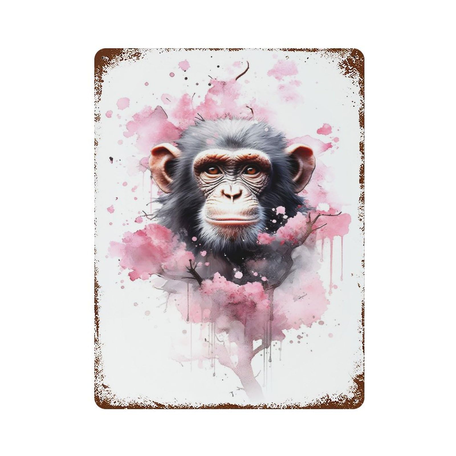 Rust Effect Chimpanzee Weathered Tin Sign 15.7"x11.8", Farmhouse Wall Decor for Farmhouse, Kitchen And Entryway Decor