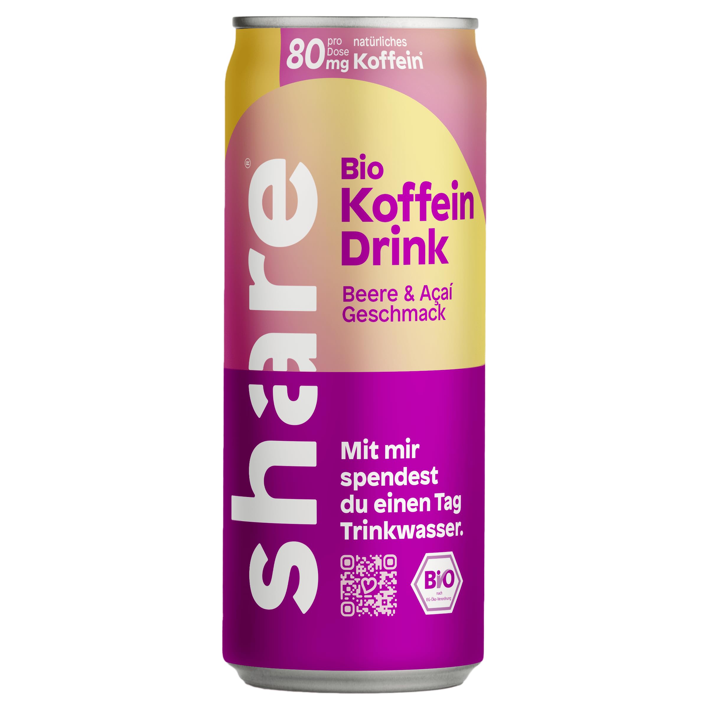 share Bio Koffein Drink Beere & Acai (24 x 250 ml) | Vegan, Koffeinhaltiges Erfrischungsgetränk, 80 mg natürliches Koffein aus Bio-Kaffeebohnen pro Dose, Jeder Kauf spendet