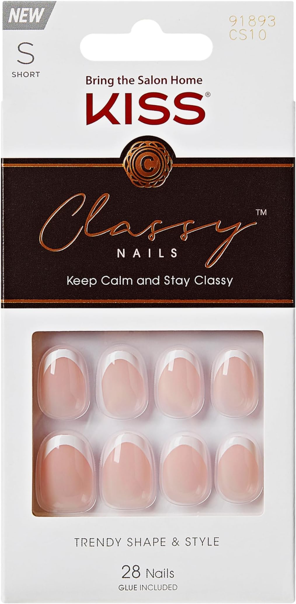 KISS Classy Nails, Press-On Nails, Nail glue included, 'Exclusive Only', Light White, Short Size, Oval Shape, Includes 28 Nails, 2G Glue, 1 Manicure Stick, 1 Mini File
