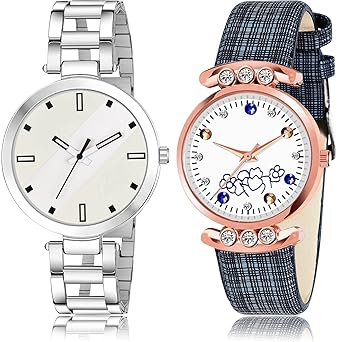 TIMENTER Branded Simple Casual Chain and Simple Casual Analog White Color Dial Girls Watch - GM235-GW4 (Pack of 2)