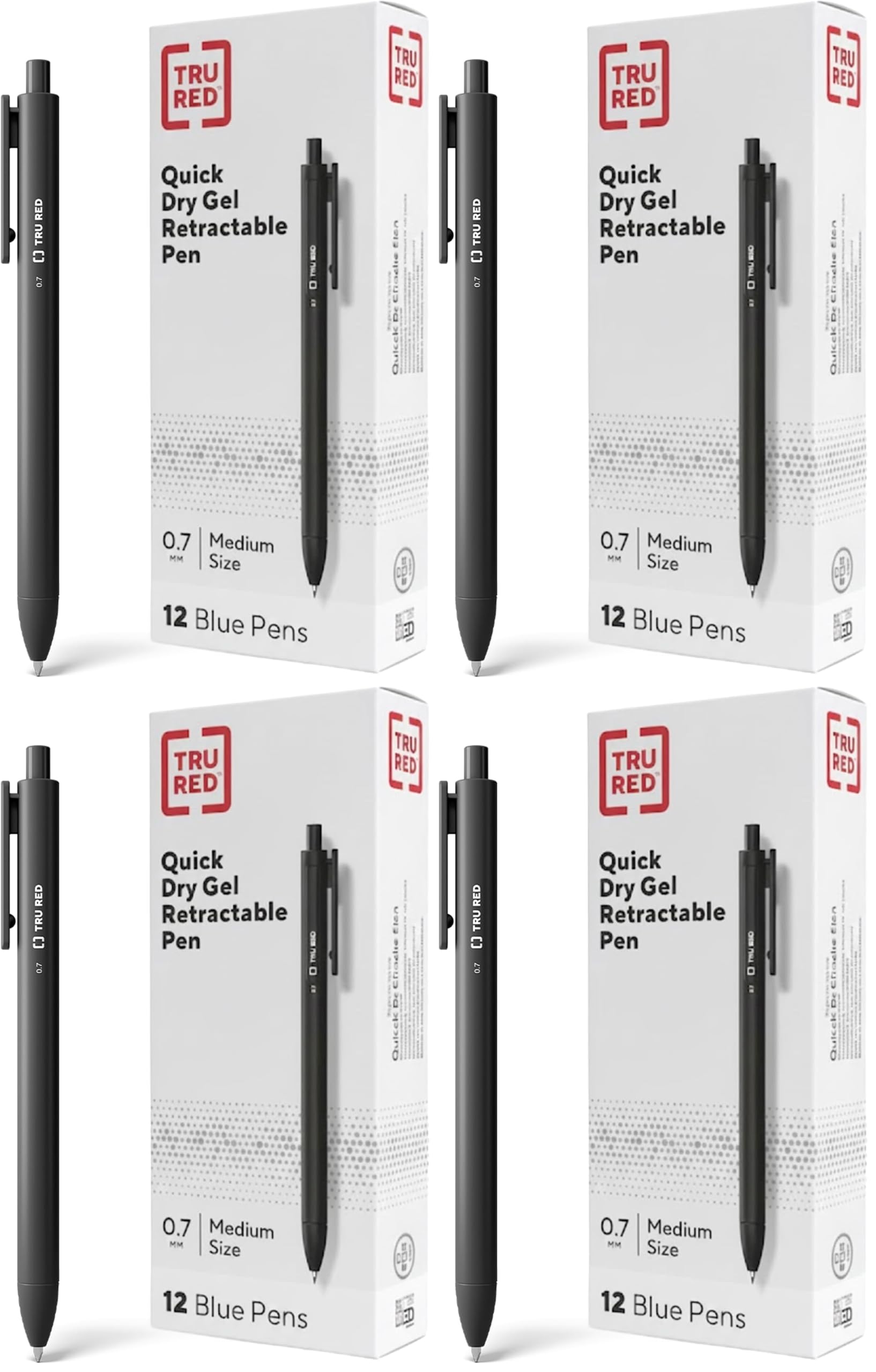 TRU RED Retractable Gel Pens, Medium 0.7mm, Black Ink, 48-Pack