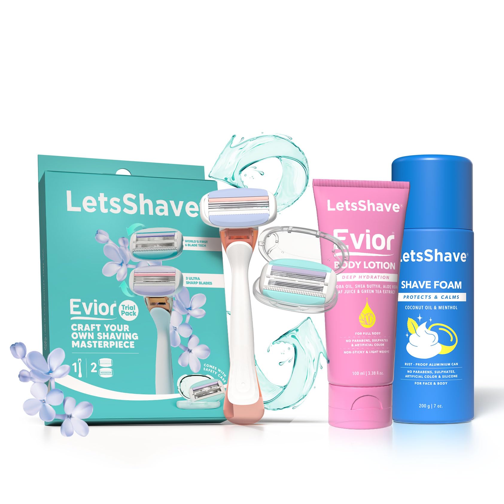 LetsShave Evior Trial Pack Body Hair Removal Complete Care Shaving Kit for Women,1 Razor + 1 Shave Foam & 1 Body Lotion, Wide Head & Open Flow Cartridge, Dual Moisture Bar & Micro Comb Guard Bar, Shaving Set (B08WCP1KFW) Amazon Price History, Amazon Price Tracker