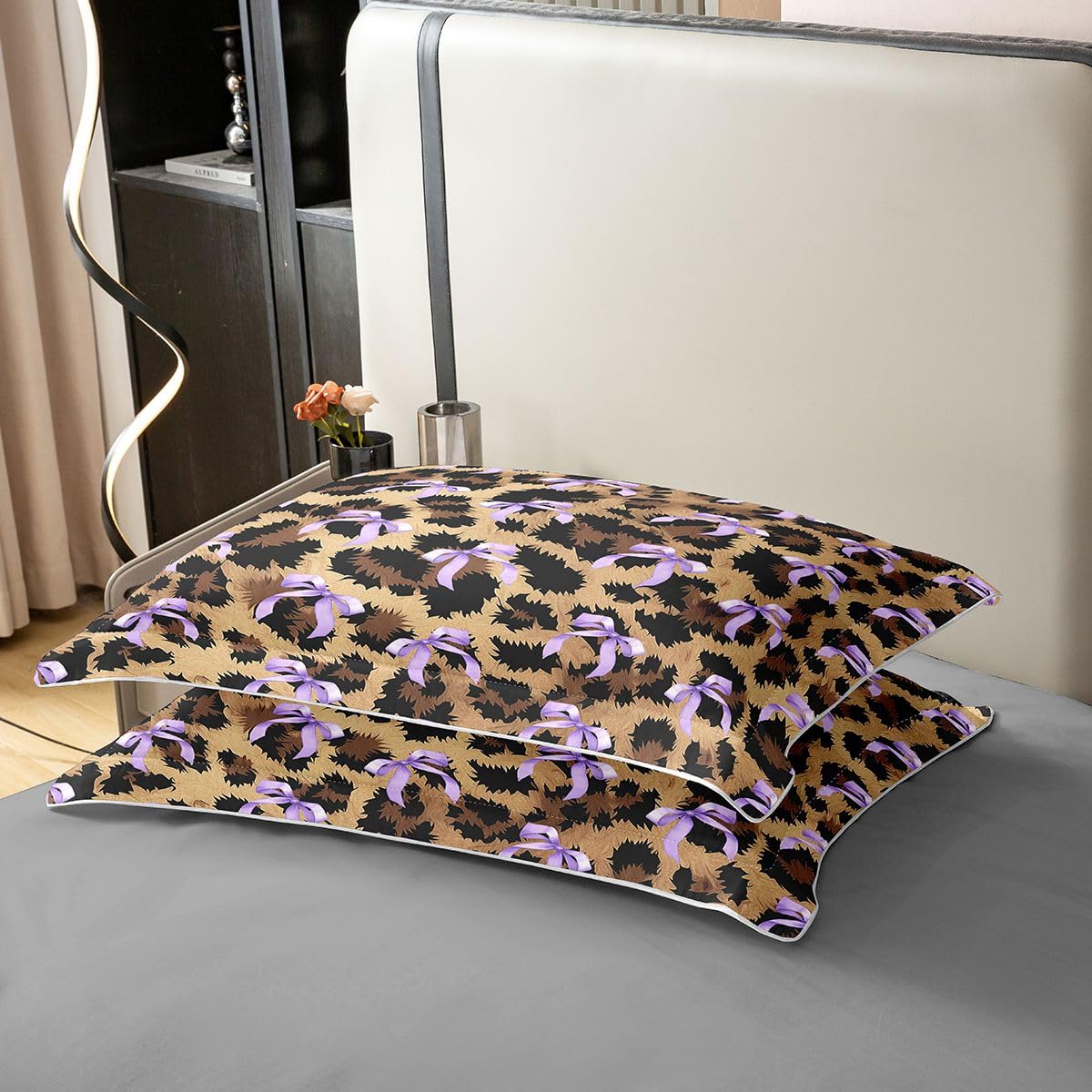 Homewish Bowknot King Size Zestawy Pościeli Leopard Print Coton Poszwa Na Kołdrę Gepard Lampart Poszewka Na Kołdrę Afrykańskie Dzikie Zwierzę Motyw Zestaw Łóżko