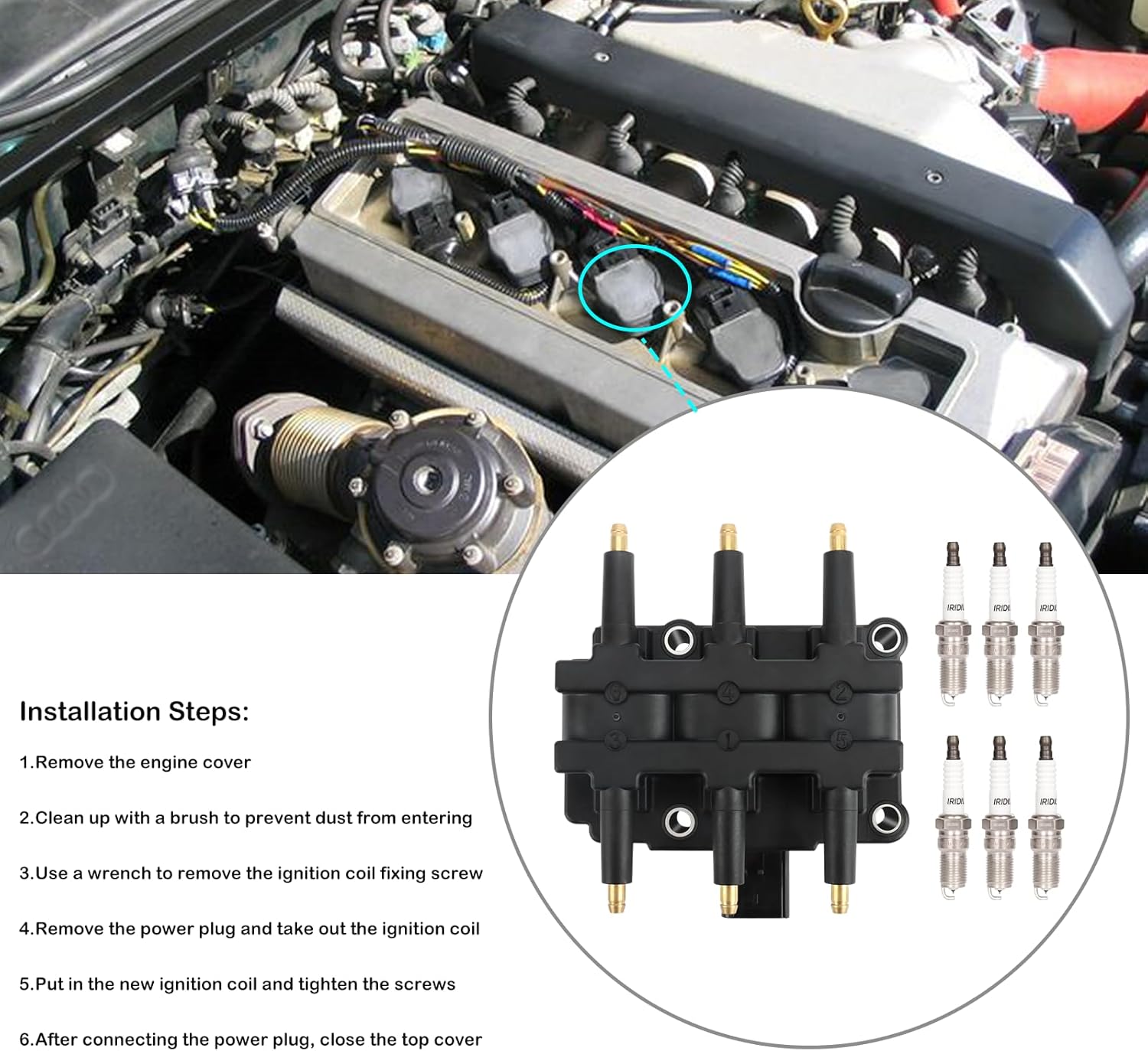 Ignition Coil Pack and Spark Plugs Fits for Dodge Grand Caravan Jeep Wrangler JK Chrysler Town and Country 2001 2002 2003 2004 2005 2006 2007 2008 2009 3.8 3.3 V6 Spark Plugs Coil Replaces# UF305