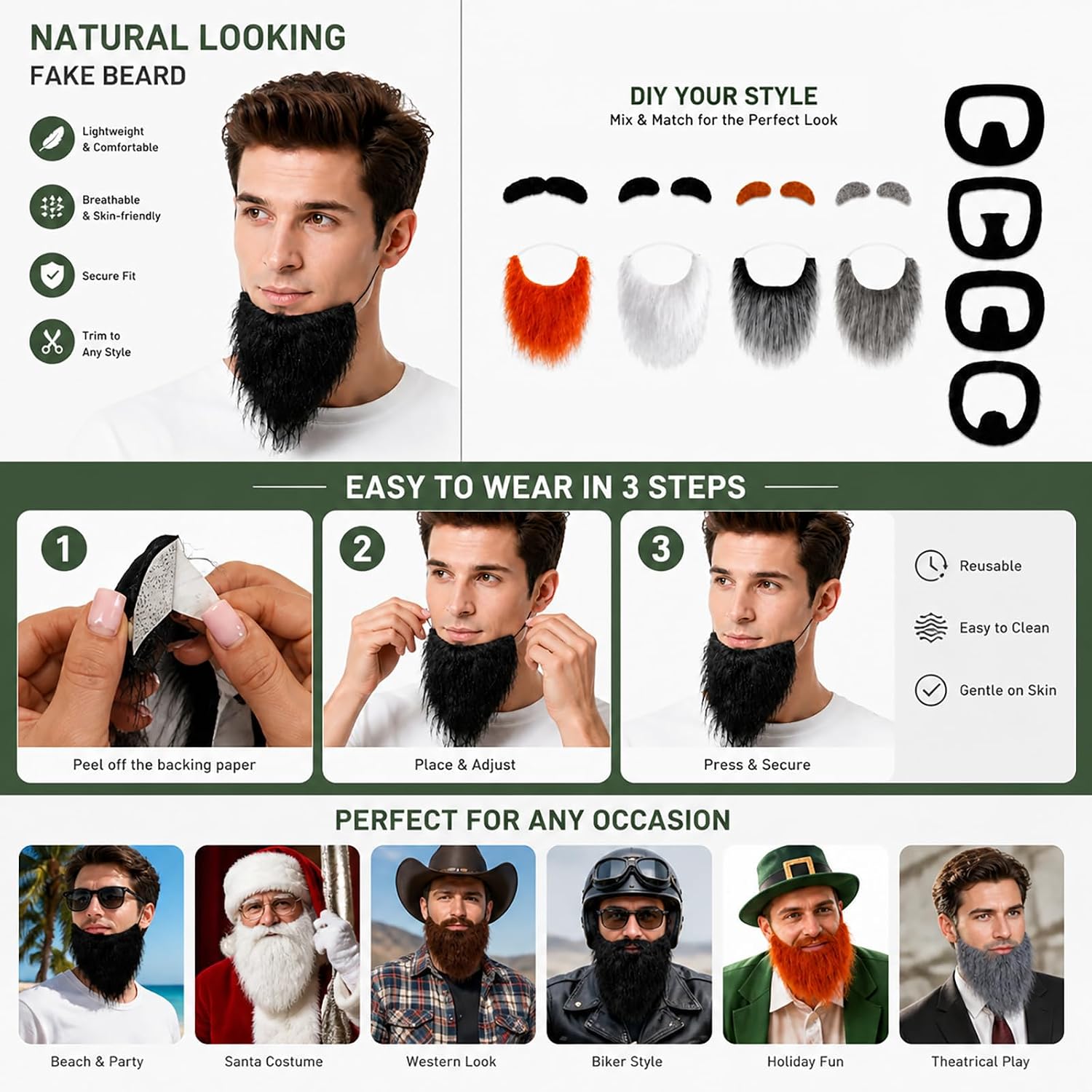 Fake Mustache and Eyebrows Set for Men Adults image 2