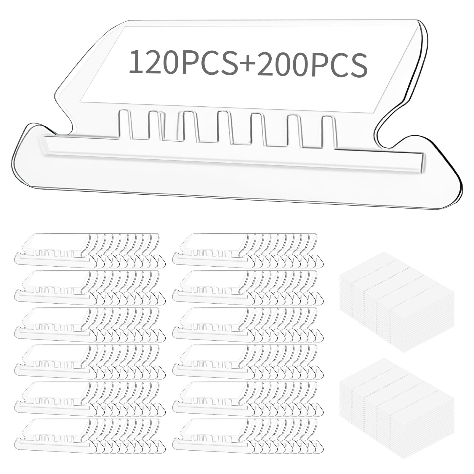 Hanging File Folder Tabs, 120 Pcs File Folder Tabs and 200 Pcs Inserts, File Tabs for Hanging Folders, Plastic Hanging Folder Tabs, Clear Hanging File Tabs for File Folders