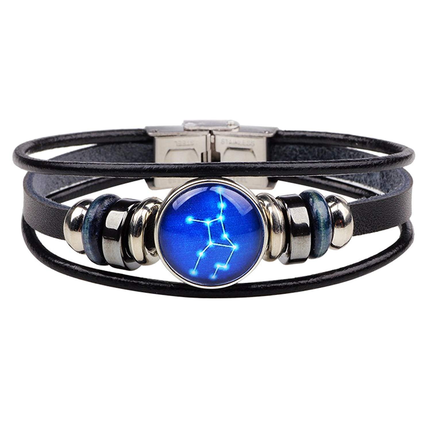 Young & Forever Diwali Gifts Zodiaco Choose Your Zodiac Sign Constellation Handmade black Genuine leather zodiac sign bracelet for men and virgo bracelet for boys